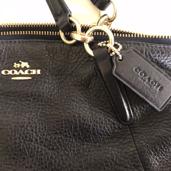 Coach Kelsey Satchel Navy Blue Pebble Leather - Picture 2 of 8